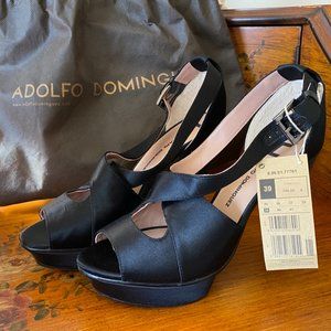 Adolfo Domínguez NWT posh & stylish high heels peep toe platform satin sandals